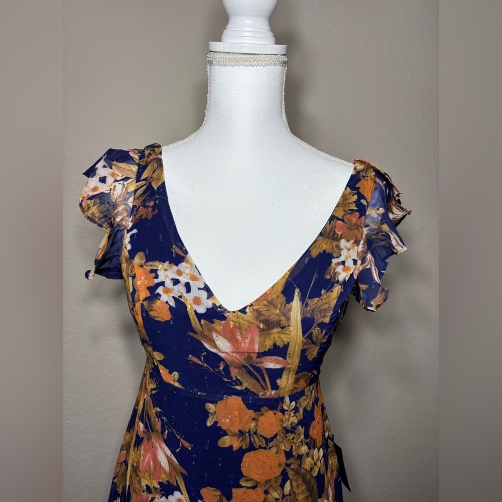 Lulu's Stunning Favorite Navy Blue Floral Ruffled High-Low Maxi Dress.NWT Size S - Picture 7 of 10